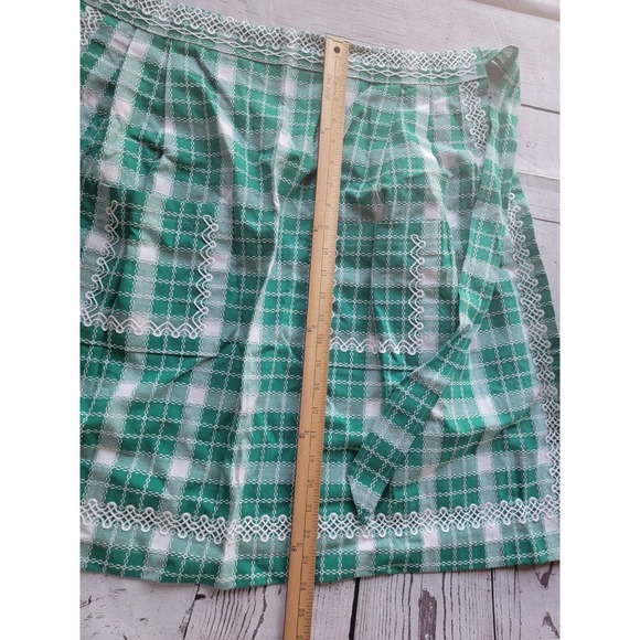 Vintage Green Checked Plaid Half Waist Arpon Great Details Countrycore Farmhous - Picture 8 of 14